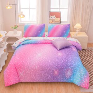 full size bedding sets glitter galaxy bedding 6 pieces bed in a bag full size,kids comforter sets rainbow comforter,full size bed sheets and comforter set for girls