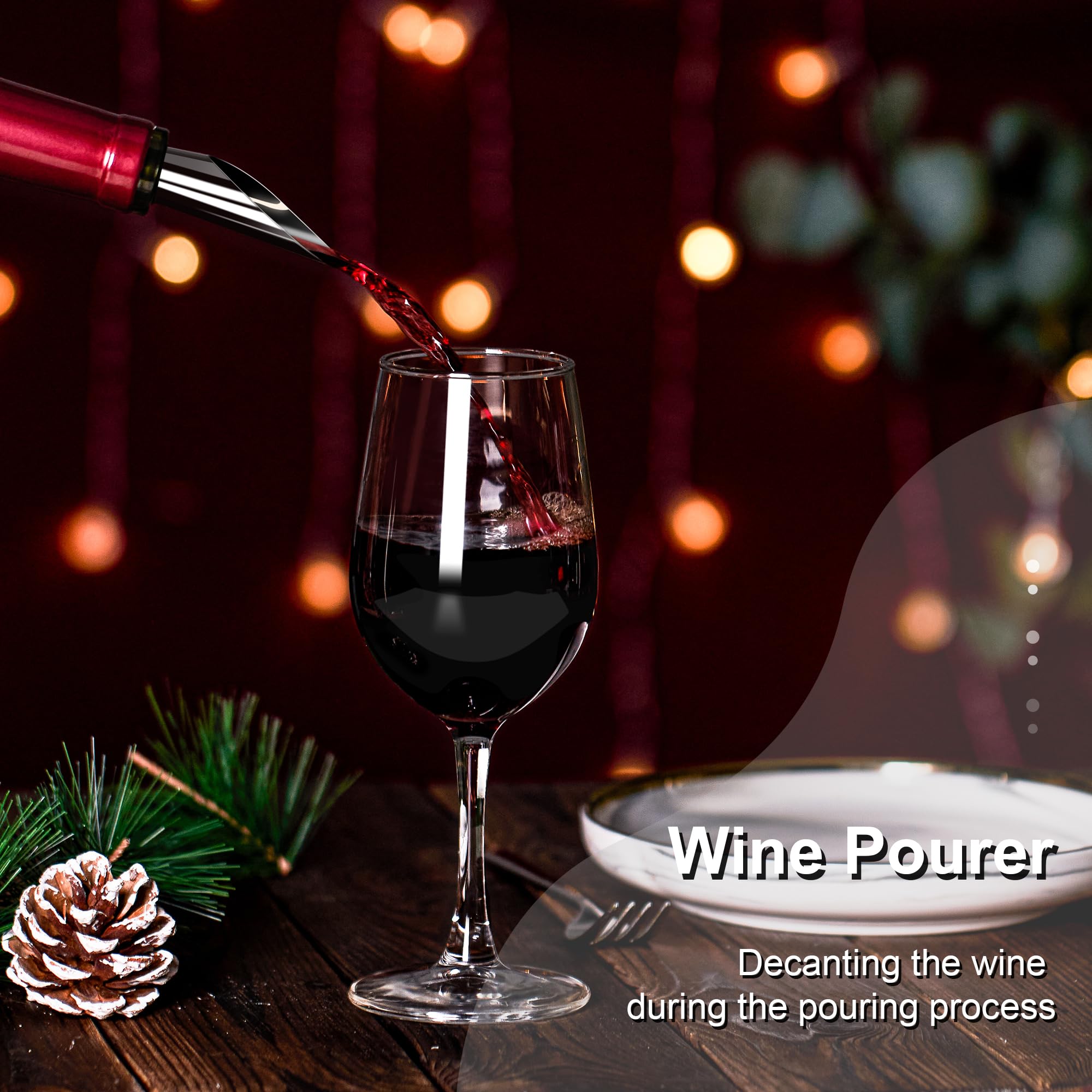 Electric Wine Opener Set, Roter Mond Automatic Wine Bottle Opener with Charging Base, 7-in-1 Wine Present with Wine Aerator Pourer Electric Vacuum Pump with 2 Stoppers Wine Foil Cutter for Home Party