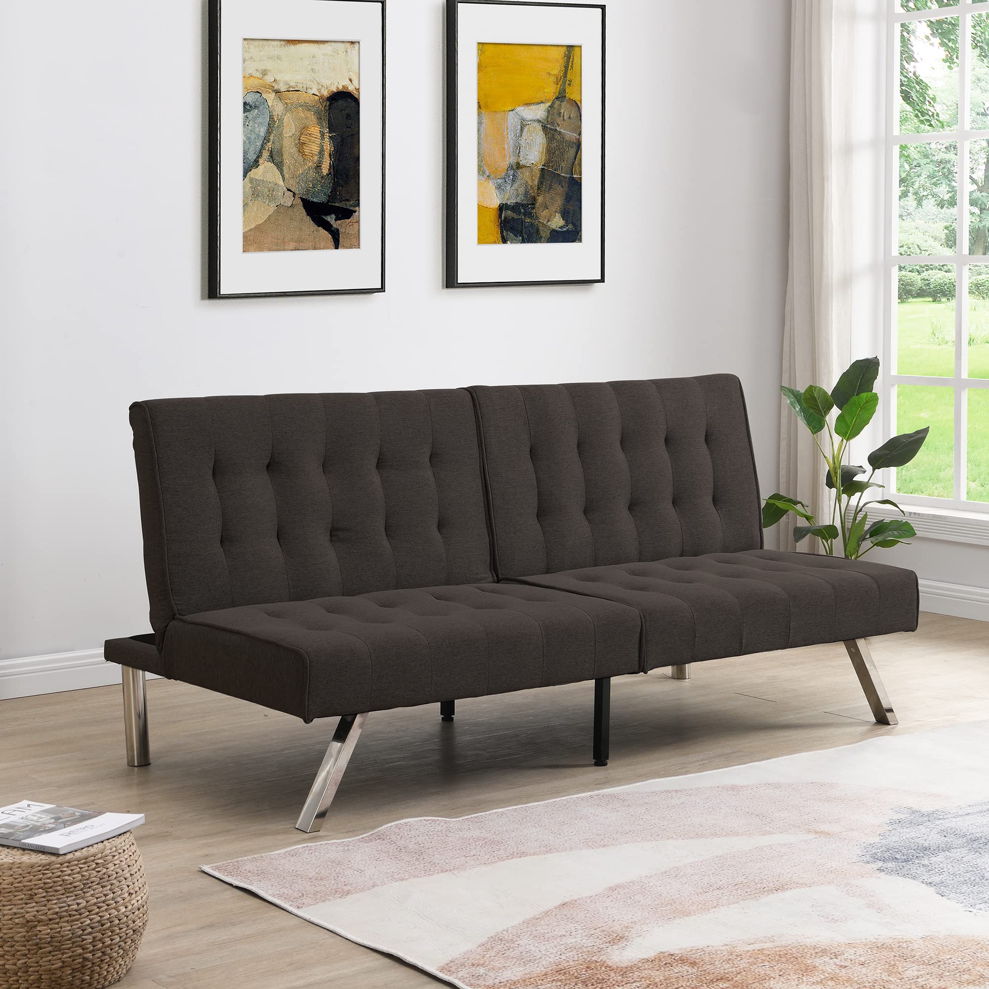 Anwick Convertible Sofa Bed Adjustable Couch Sleeper - Loveseat Futon Bed with Breathable Chenille, Metal Legs, and Adjustable Lounge - Perfect for Compact Living Space (Black)