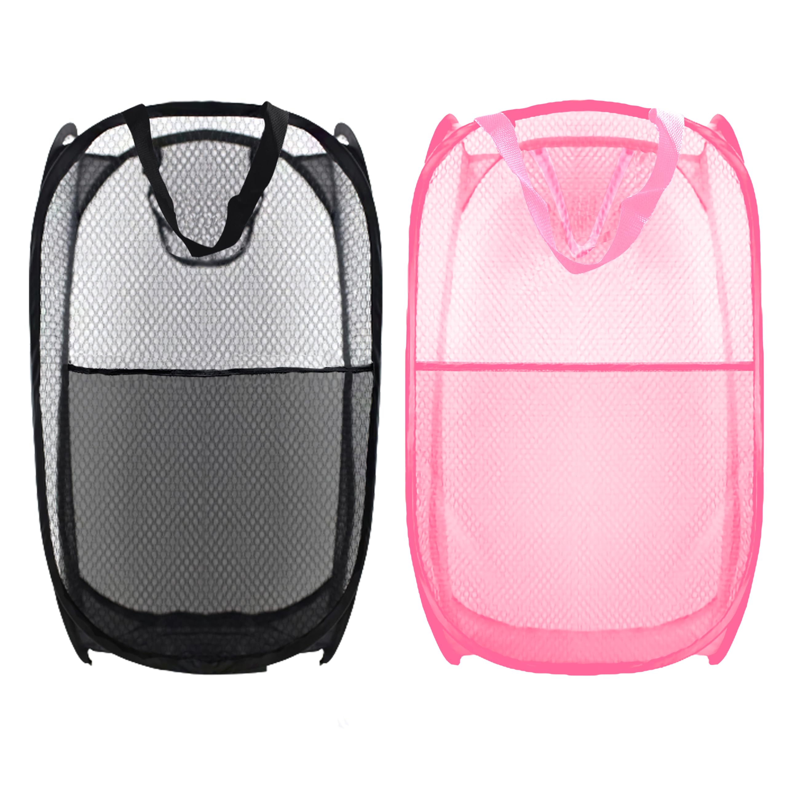 Buyongwant Collapsible Pop Up Laundry Hamper, Mesh Foldable Laundry Basket Bag, Extra Large - 28" x 16" x 16", 2 Pack (Black + Pink)