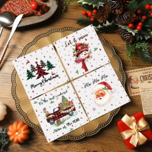 Fulmoon 200 Pcs Christmas Paper Napkins Snowman Cocktail Napkins disposable 2 Ply Christmas Tree Dinner Napkins Decoupage Santa Beverage Napkins for Xmas Table Decor Party Supplies(Festival)