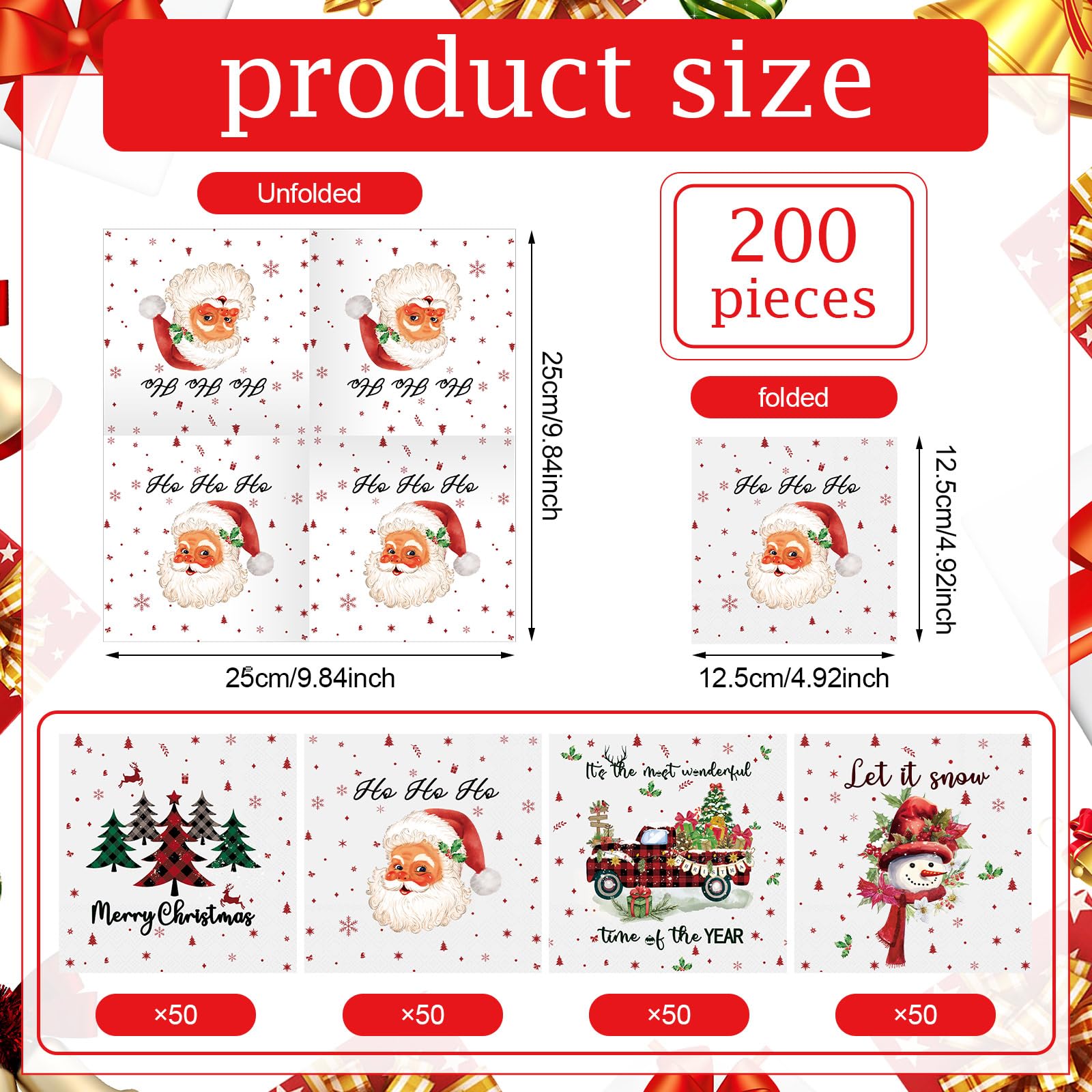 Fulmoon 200 Pcs Christmas Paper Napkins Snowman Cocktail Napkins disposable 2 Ply Christmas Tree Dinner Napkins Decoupage Santa Beverage Napkins for Xmas Table Decor Party Supplies(Festival)