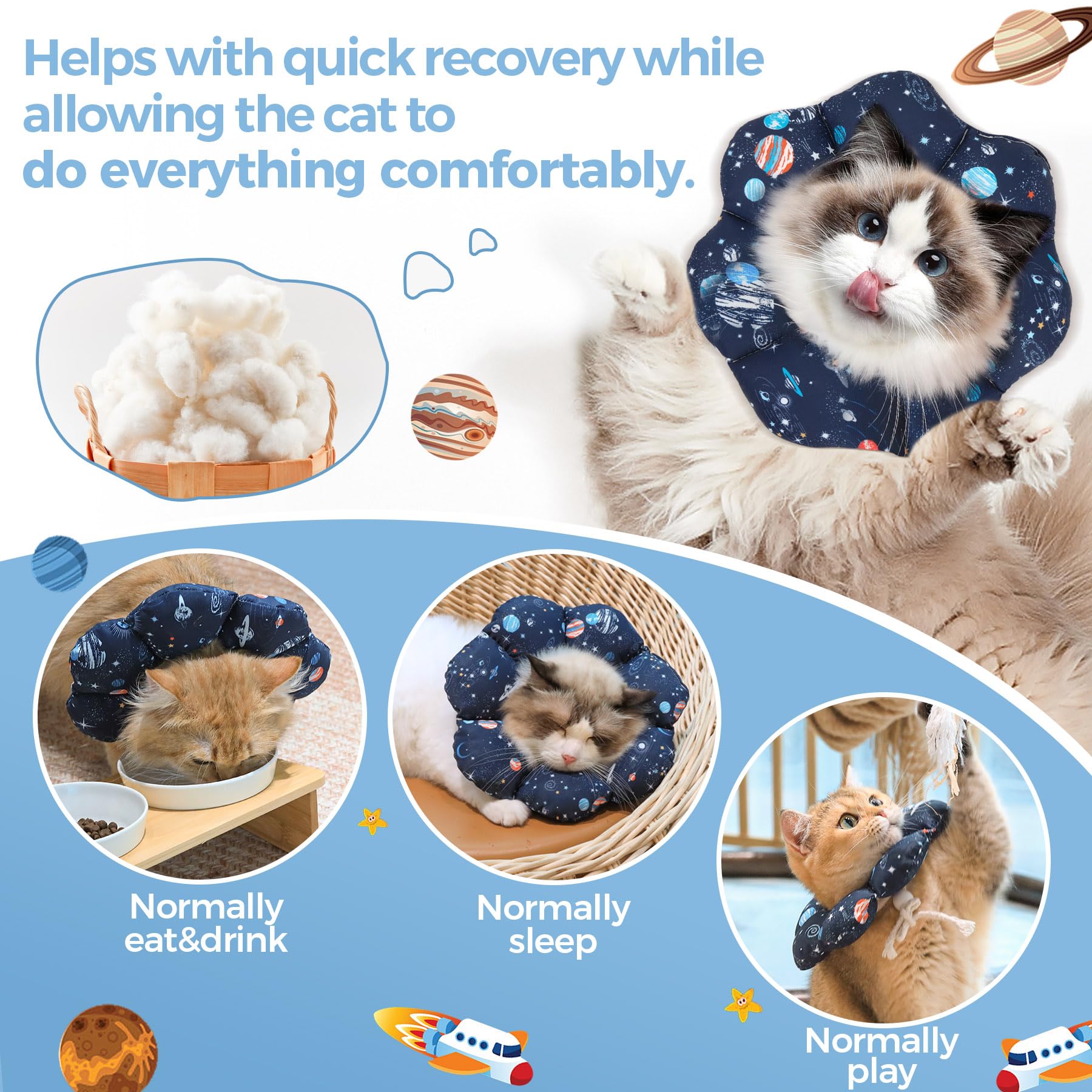 ComSaf Cat Cone Collar Soft, Protective Adjustable Cat Cones to Stop Licking After Surgery, Comfortable Lightweight Elizabethan Collar for Cat Kitten Prevent from Licking Wounds, Not Block Vision