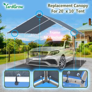 YardGrow 10x20ft Outdoor Carport Replacement Canopy Cover for Tent Car Shelter Top Tarp Cover w/Bungees, Carport Canopy Top Replacement Cover ONLY (Grey)