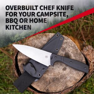 Off-Grid Knives - Sierra Chef Knife with Sandvik 14C28N Stainless Steel, Kydex Sheath and Belt Clip, G10 Scales, Camping, BBQ & Home Kitchen Use (Stonewash)