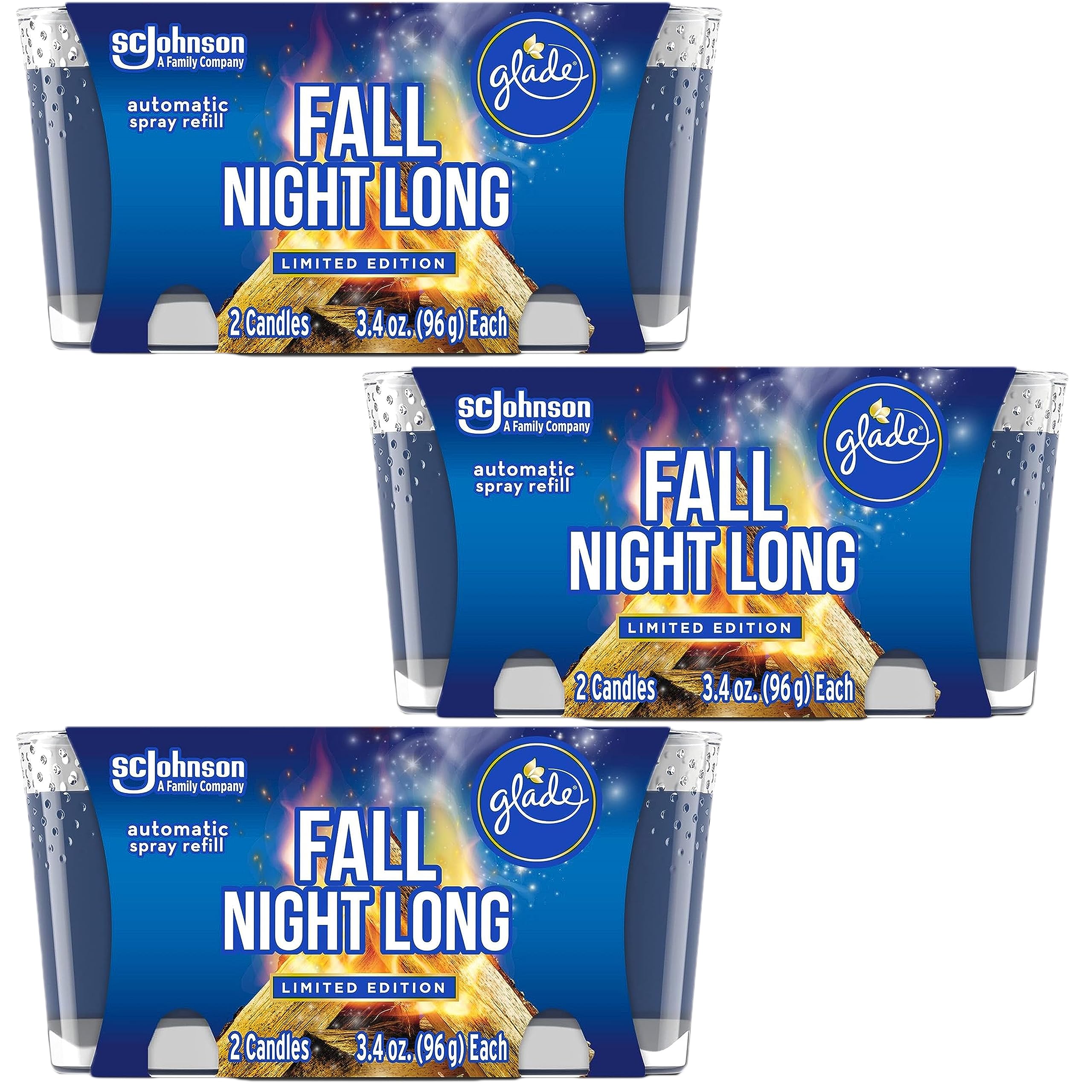 SC Johnson Glade Candle Jar, Air Freshener, Fall Night Long, 3.4 Oz, (Fall Night Long, 2 Count, Pack of 3)