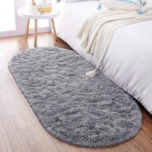 noahas grey fluffy rugs for bedroom,2'x 5' oval ultra soft bedroom rugs,small throw rugs, kids room carpet modern shaggy area rugs home decor