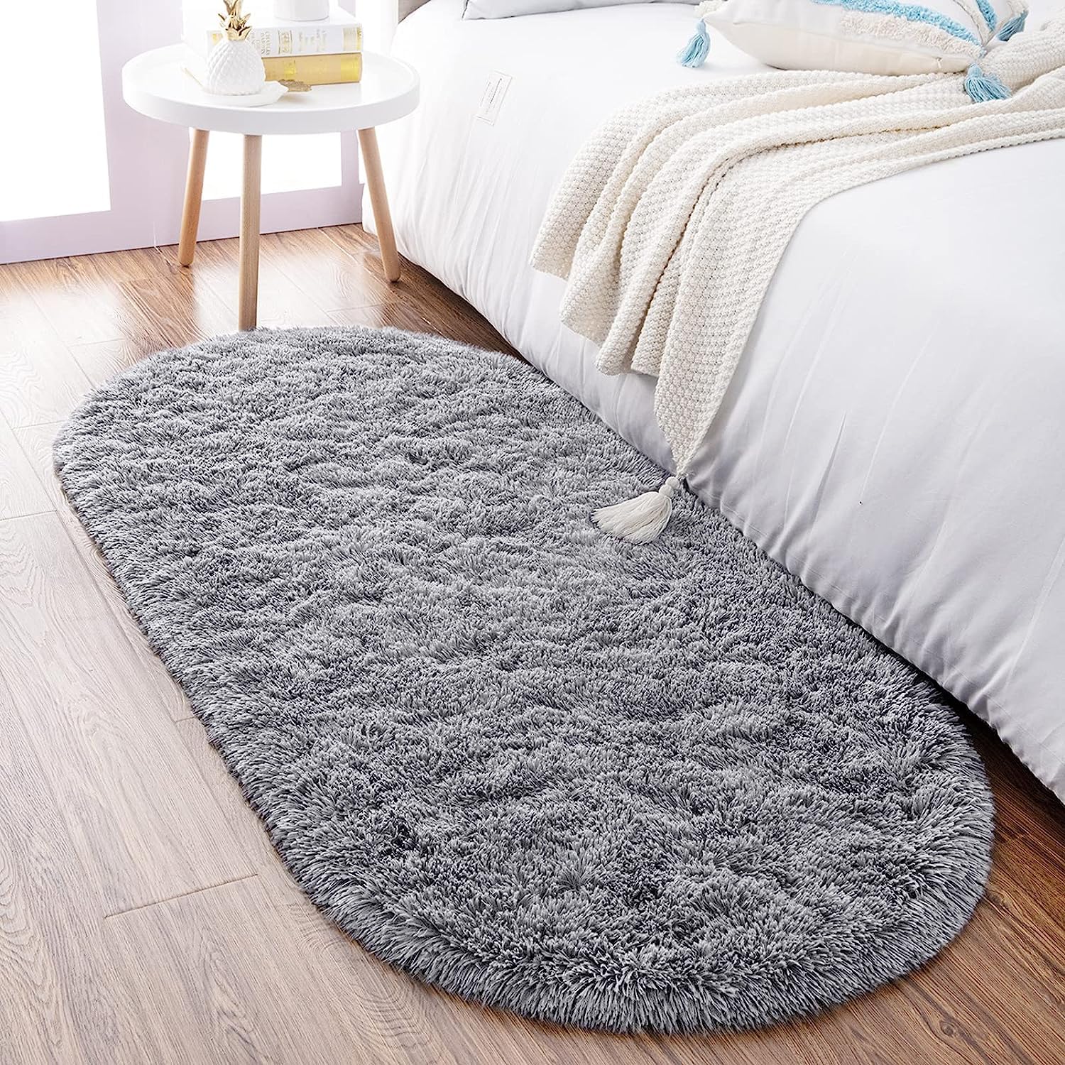 Noahas Grey Fluffy Rugs for Bedroom,2'X 5' Oval Ultra Soft Bedroom Rugs,Small Throw Rugs, Kids Room Carpet Modern Shaggy Area Rugs Home Decor