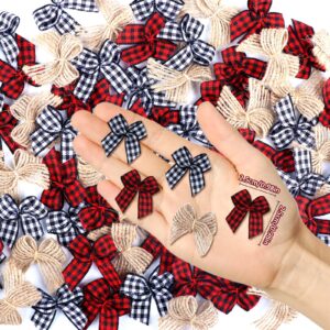 MAIOUSU STORE 75PCS Christmas Mini Plaid Bows Burlap Bows Mini Ribbon Burlap Bow Gingham Ribbon Bows Ornament for Christmas Tree Crafts Home Decoration Treat Bags Gift Wrapping Christmas Party