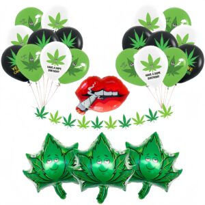 cymylar 23pcs weed marijuana balloons and banner/lip smoking balloons/cannabis birthday themed party/lets get lit /marijuana theme decorations/weed aluminum balloon/weed balloons party supplies