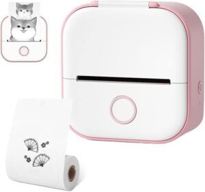 print pod sticker printer, mini pocket printer, inkless sticker printer for school, fast printing portable mini thermal printer with print paper (printing paper *1, pink)