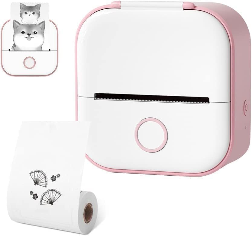 Print Pod Sticker Printer, Mini Pocket Printer, Inkless Sticker Printer for School, Fast Printing Portable Mini Thermal Printer with Print Paper (Printing Paper *1, Pink)