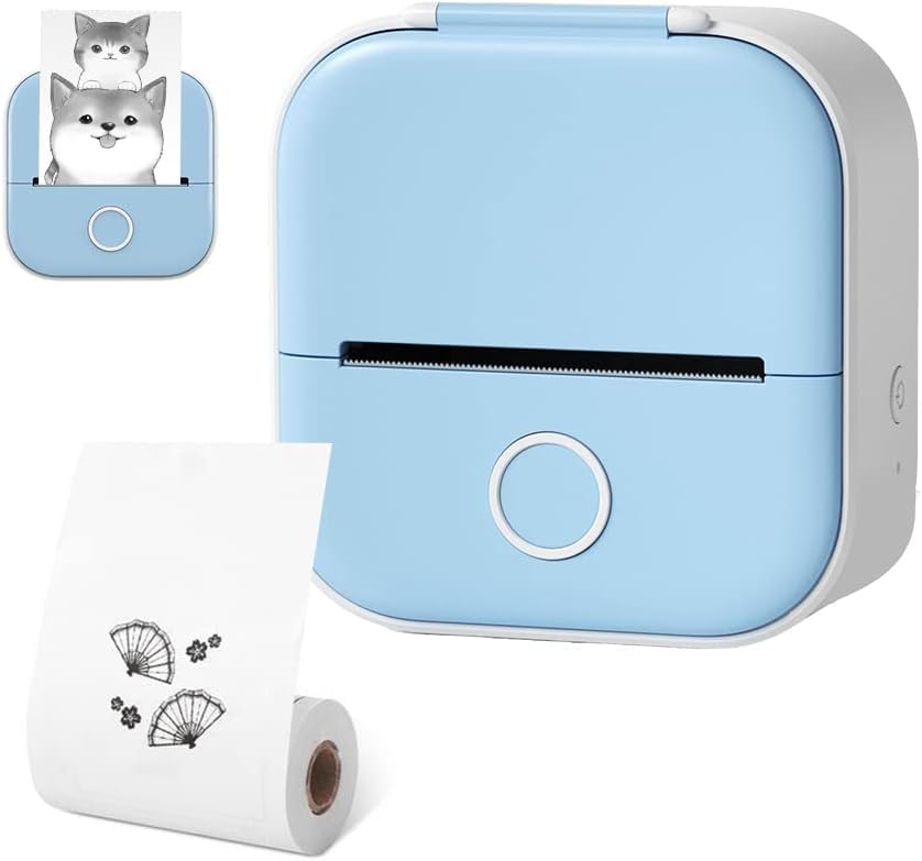 Print Pod Sticker Printer, Mini Pocket Printer, Inkless Sticker Printer for School, Fast Printing Portable Mini Thermal Printer with Print Paper (Printing Paper *1, Blue)