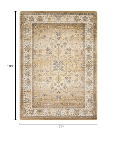 BEIMO 6x9 Area Rugs for Living Room Bedroom, Machine Washable Print Soft Floor Cover, Vintage Stain Resistant Aesthetic Apricot Carpet, Medium Pile Mat with Non Slip Rubber Backing