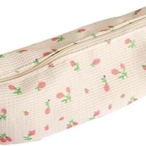 2 PCS Pink Strawberries Women Fresh Style Pencil Bag Flower Floral Canvas Large Pen Pencil Pouch Bag Pencil Case Pen Holder Coin Pouch, Simple Cosmetic Storage Bags Makeup Bag Office Stationery