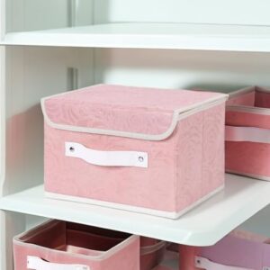 ANMINY Fabric Storage Bin with Lid Rose Print Storage Box Basket with PU Leather Handles Washable PP Plastic Board Decorative Foldable Lidded Shelf Cubes Closet Organizer Container - Pink, Small Size