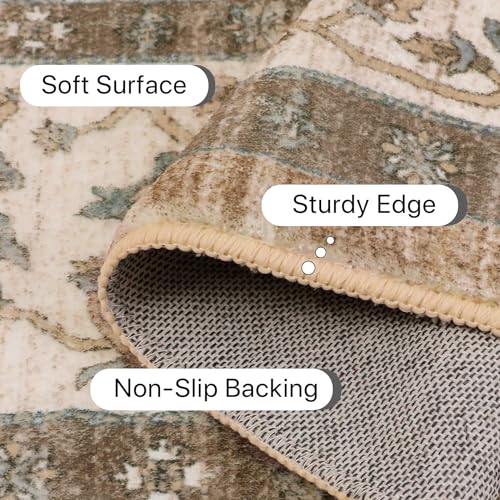 BEIMO 6x9 Area Rugs for Living Room Bedroom, Machine Washable Print Soft Floor Cover, Vintage Stain Resistant Aesthetic Apricot Carpet, Medium Pile Mat with Non Slip Rubber Backing