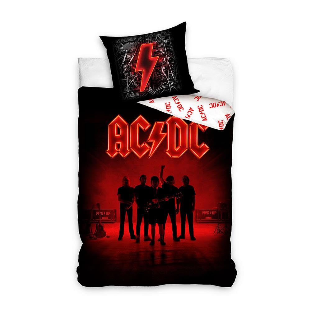 AC/DC Power Up Single Duvet Cover & Pillowcase Set - Reversible 100% Cotton Bedding Duvet Cover with Pillow Case - Comfortable & Breathable Duvet Cover