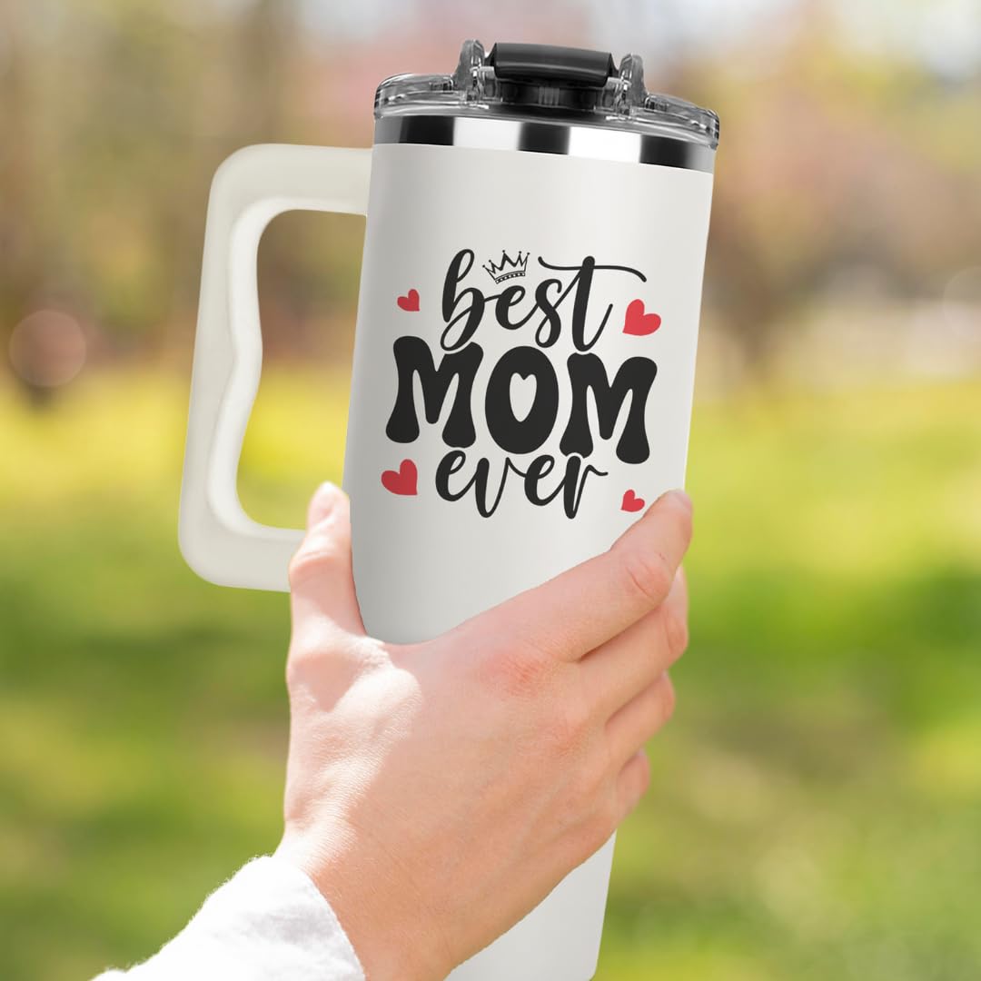 Christmas Gift for Mom - Best Mom Ever Coffee Tumbler 40 Oz With Handle and Straw, Mama Tumbler, Best Mom Ever Mug, Mom Birthday Present, Mama Cup, Mothers Day Gift Tumbler, Moms Christmas Gift Ideas