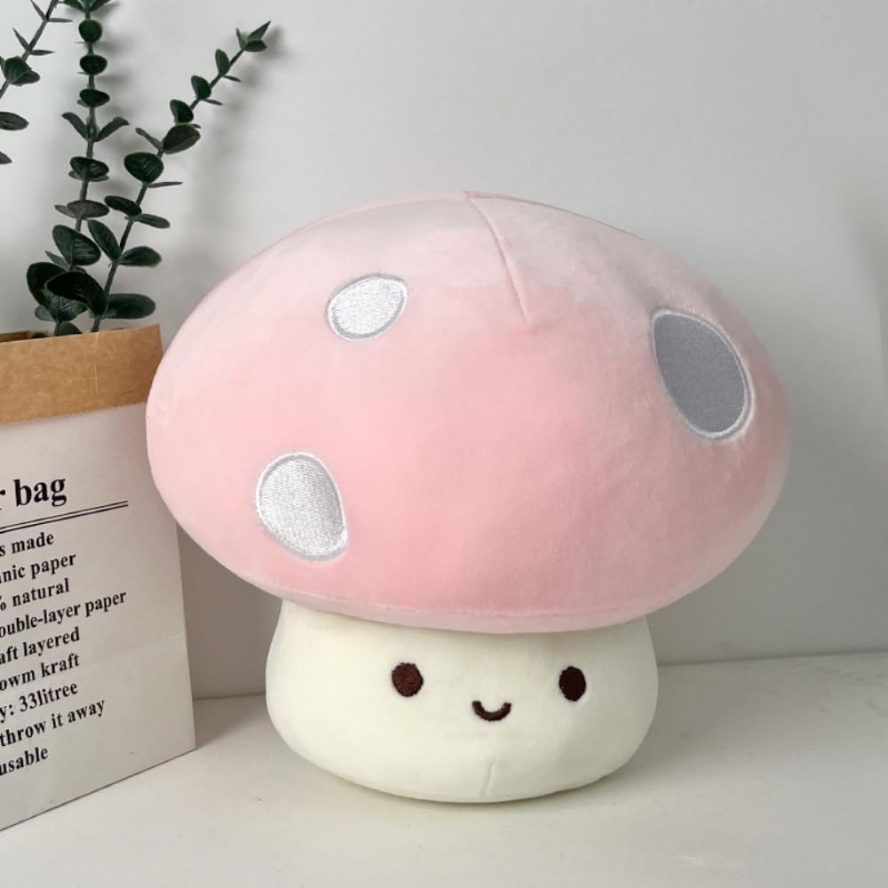 Danitar Cute Mushroom Pillow Mushroom Shaped Throw Pillow Mushroom Decorative Pillow Cushions for Couch Bed Living Room Bedroom (Pink,13.8 in)