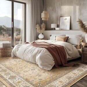 BEIMO 6x9 Area Rugs for Living Room Bedroom, Machine Washable Print Soft Floor Cover, Vintage Stain Resistant Aesthetic Apricot Carpet, Medium Pile Mat with Non Slip Rubber Backing