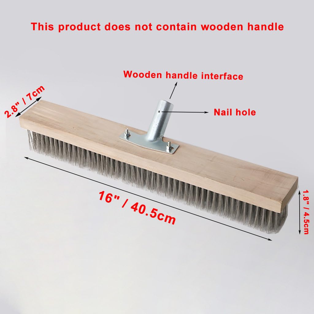 16" Heavy-Duty Rough Surface Floor Brush,Stainless Steel Wire Large Deck Scrub Brush 16" x 2.7” Removes Snow, Dirt & Grime on Drivways, Steps, Patios, Decks, Tile, Cement Without Stick (16")