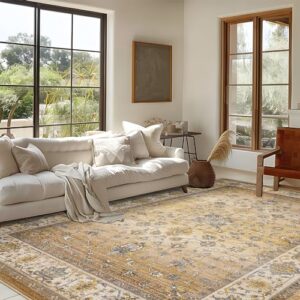 BEIMO 6x9 Area Rugs for Living Room Bedroom, Machine Washable Print Soft Floor Cover, Vintage Stain Resistant Aesthetic Apricot Carpet, Medium Pile Mat with Non Slip Rubber Backing