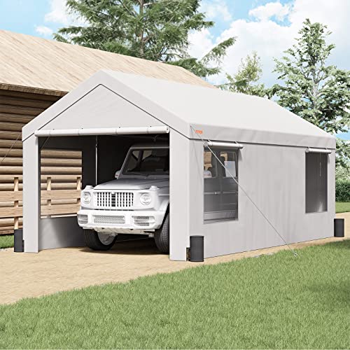 VEVOR Upgraded Large Carport, 10x20ft Heavy Duty Car Canopy, Portable Garage with Roll-up Ventilated Windows & Removable Sidewalls, UV Resistant Waterproof Tarp for SUV, F150, Car, Truck, Boat