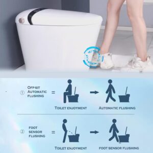 ZAHEES Smart Bidet Toilet, Smart Toilet with Built-in Bidet Seat, Tankless Toilet with Foot Sensor Auto Flush