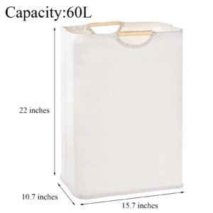 Coloch Set of 2 Large Laundry Basket with Handle, 60L Collapsible Clothes Hamper Waterproof Laundry Bins Freestanding Storage Basket for Clothes, Blanket, Toy, Bathroom, Living Room, Beige