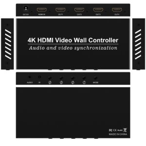 video wall controller hdmi 1x4,splicing professional processor with 4 hdmi+3.5mm audio output 180 degree rotate tv wall display 8 splicing modes 1x1, 1x2, 1x3, 1x4, 2x1, 3x1,4x1, 2x2