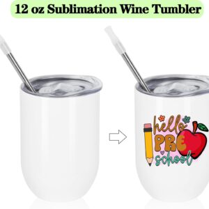 Draheri 12 Oz Sublimation Wine Tumblers Blanks Bulk, Stainless Steel Double Wall Insulated Sublimation Cups, Sublimation Mugs with Straw and Straw Brush, Individually Boxed (8 Pack)