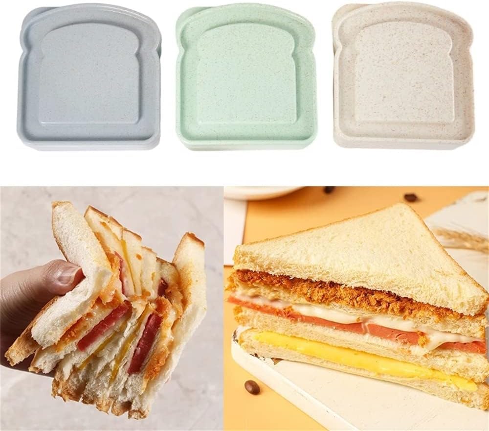 Sandwich Containers, Sandwich Containers for Lunch Boxes Plastic Toast Shape Food Storage Sandwich Box with Lid, BPA Free and Reusable, Microwave & Dishwasher Safe, for Family Adults (Green White)