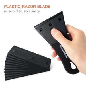 NEWISHTOOL Plastic Razor Blade Scraper with 3 Inch Big Blade, 2 Pack Plastic Blade Scraper and 20 PCS Extra Blades Adhesive Remover for Glue Residue Labels, Decals and Sticker on Window and Glass