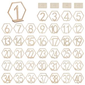 olycraft 40 pcs wooden table numbers wooden table number sign stand 1~40 wedding table numbers wooden hexagon table numbers double sided sign for wedding party table card stand decoration