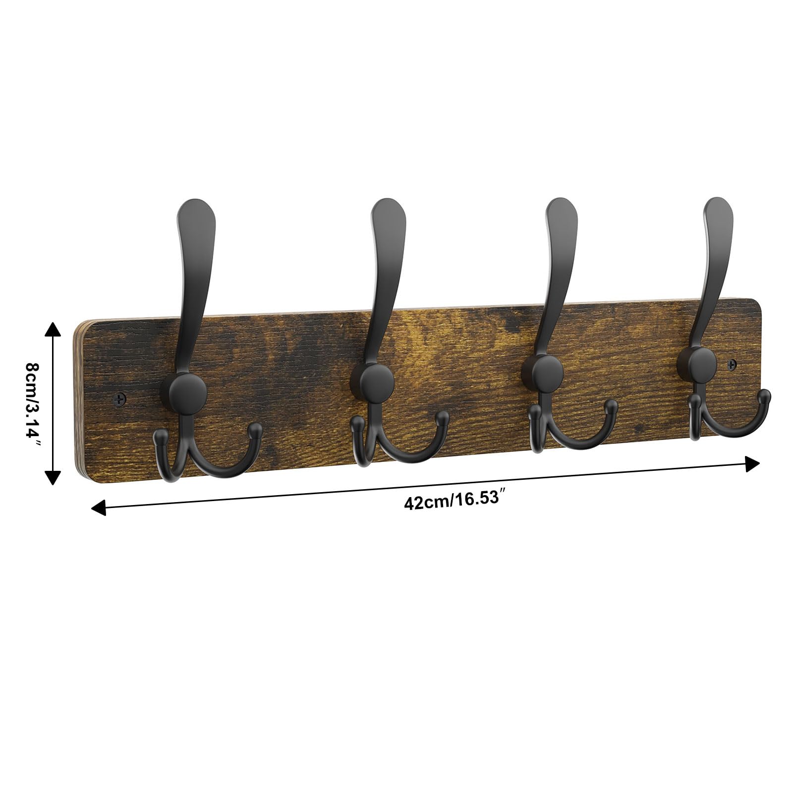 YMYNY Coat Rack Wall Mounted with 8 Hooks, 33.1" L Coat Hooks, 2 Pack Coat Hanger, Heavy Duty Wall Floating Rack, for Entryway, Kitchen, Bedroom, Bathroom, Rustic Brown UHWS005H-2