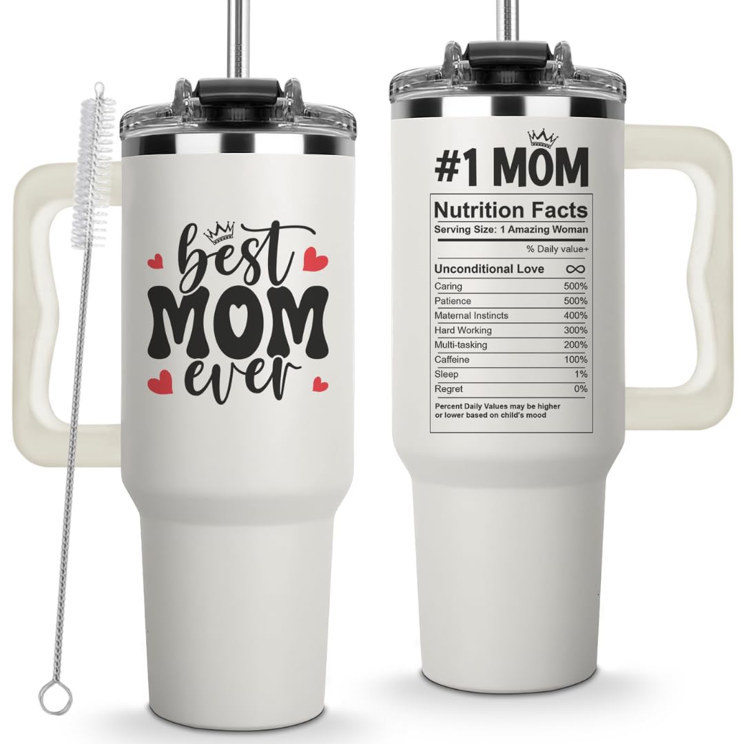 Christmas Gift for Mom - Best Mom Ever Coffee Tumbler 40 Oz With Handle and Straw, Mama Tumbler, Best Mom Ever Mug, Mom Birthday Present, Mama Cup, Mothers Day Gift Tumbler, Moms Christmas Gift Ideas