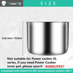 ZoneFly Stainless Steel Inner Pot Compatible with Instant Pot 6 Qt, Original Cooking Pot for 6 Quart InstaPot Replacement Pot, Polished Surface Non-Stick and 2 Sealing Rings for Insta Pot Cooker