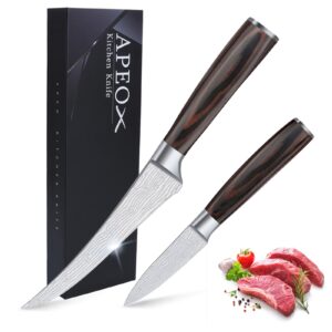 apeo boning knife set of 6 inch boning knife and 3.5 inch paring knife, super sharp fillet knife for fish and meet cutting, high carbon stainless steel butcher knife with pakkawood handles, gift box