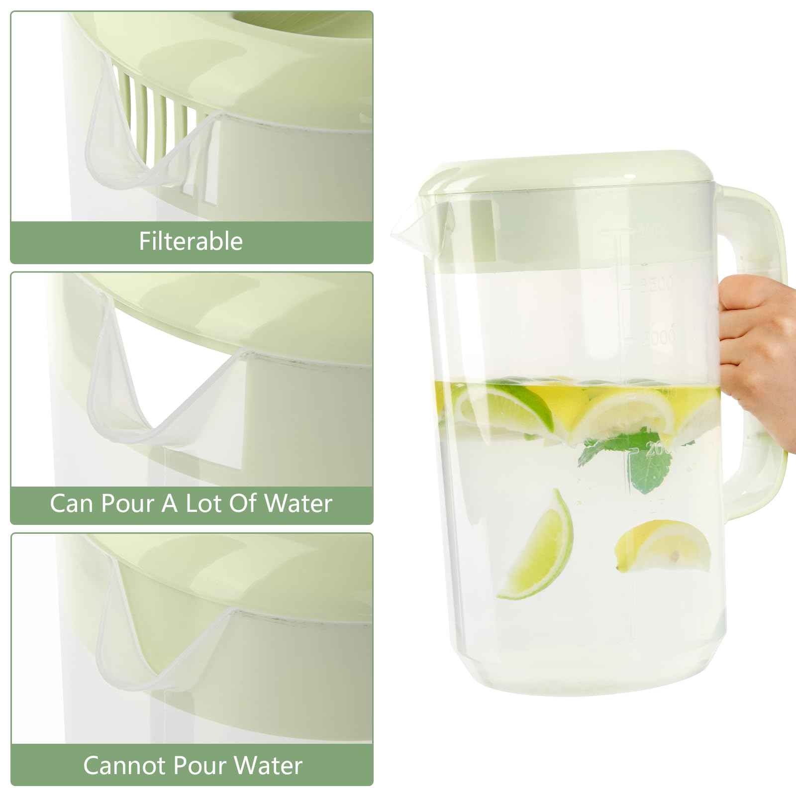 BPFY 1 Gallon 4 Litre Clear Plastic Pitcher with Lid, 2 Pack Clear Water Pitcher for Cold Drinks, Iced Tea Pitcher for Lemonade, Iced Tea, Milk, Juice, Beverages.