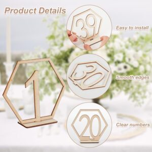 OLYCRAFT 40 Pcs Wooden Table Numbers Wooden Table Number Sign Stand 1~40 Wedding Table Numbers Wooden Hexagon Table Numbers Double Sided Sign for Wedding Party Table Card Stand Decoration