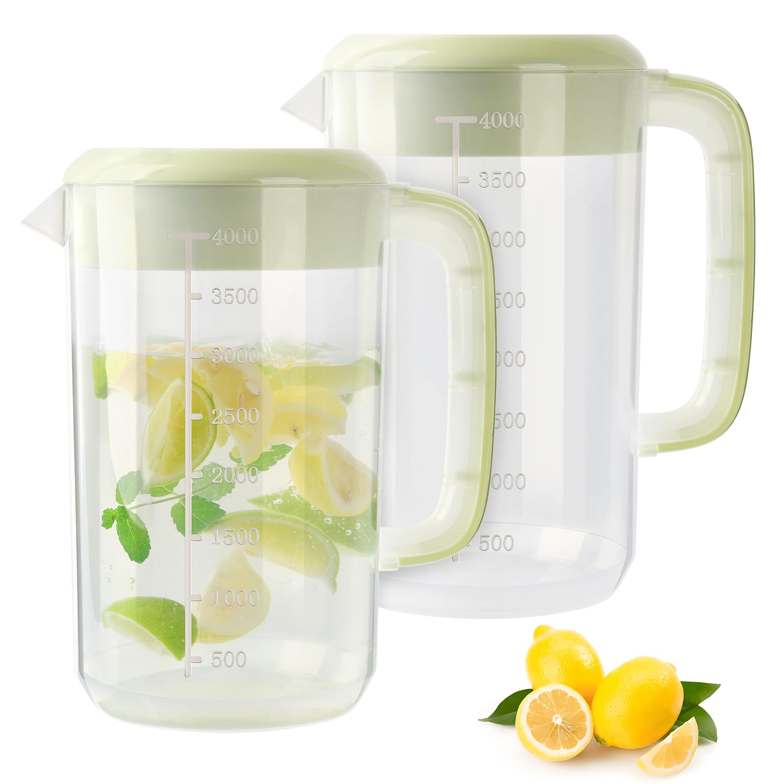 BPFY 1 Gallon 4 Litre Clear Plastic Pitcher with Lid, 2 Pack Clear Water Pitcher for Cold Drinks, Iced Tea Pitcher for Lemonade, Iced Tea, Milk, Juice, Beverages.