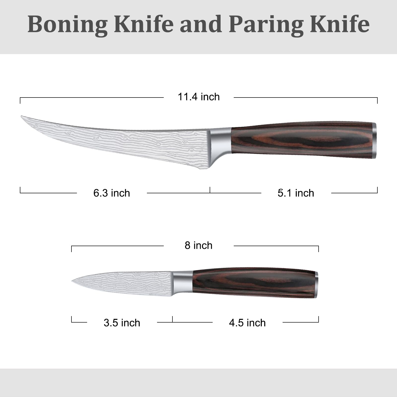 APEO Boning Knife Set of 6 inch Boning Knife and 3.5 inch Paring Knife, Super Sharp Fillet Knife For Fish and Meet Cutting, High Carbon Stainless Steel Butcher Knife with Pakkawood Handles, Gift Box