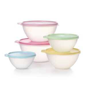 tupperware heritage wonderlier 10 piece food storage bowl set in vintage colors- dishwasher safe & bpa free - (5 containers + 5 lids), wonderlier 5-bowl set