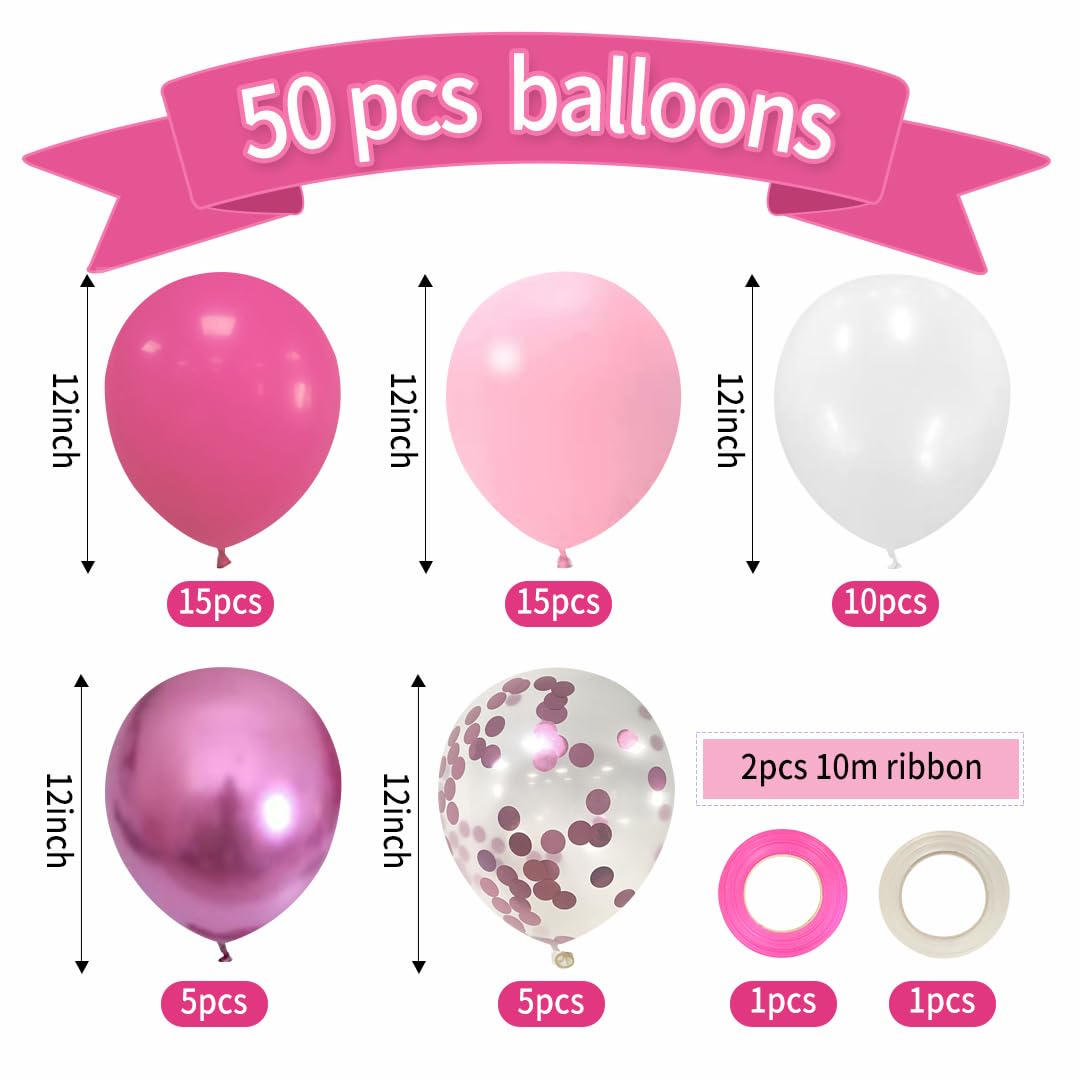 Pink and White Party Balloons,Pink Latex Balloons 50 Pcs 12 inch Baby Pink Balloons Pink Confetti Balloons For Wedding Engagement Birthday Gender Reveal Parties Baby Shower Decoration