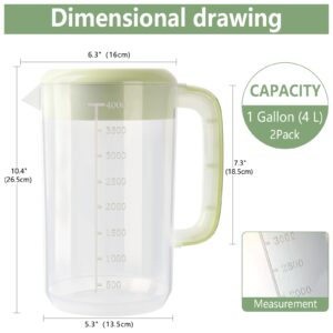 BPFY 1 Gallon 4 Litre Clear Plastic Pitcher with Lid, 2 Pack Clear Water Pitcher for Cold Drinks, Iced Tea Pitcher for Lemonade, Iced Tea, Milk, Juice, Beverages.