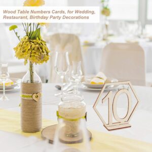 OLYCRAFT 40 Pcs Wooden Table Numbers Wooden Table Number Sign Stand 1~40 Wedding Table Numbers Wooden Hexagon Table Numbers Double Sided Sign for Wedding Party Table Card Stand Decoration