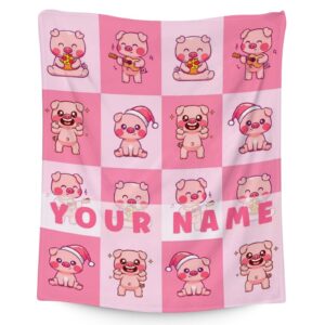 custom pig blanket gifts with name - 60 x 80 inches cute pig lover blankets for adults women - pink soft fuzzy throw blanket stuff gifts for sofa, bed