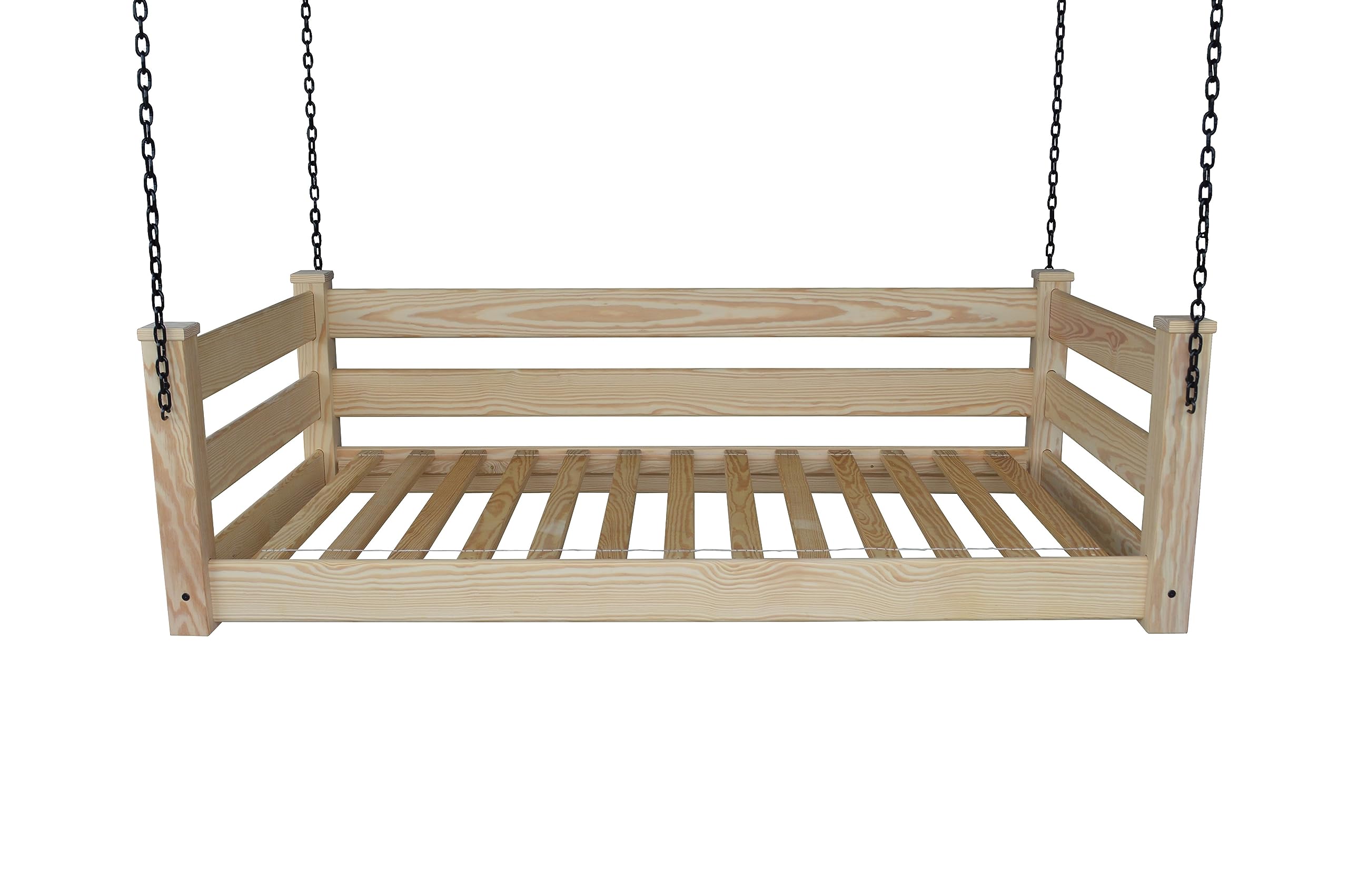 Amish-Made Twin Size Farmhouse Style Unfinished Wooden Swing Bed with Chains