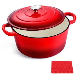 lianyu enameled cast iron dutch oven with lid and silicone trivet mat, 6 qt nonstick dutch oven cooking pot for sourdough bread baking, round dutch oven for roasting, stewing, braising, dual handle &